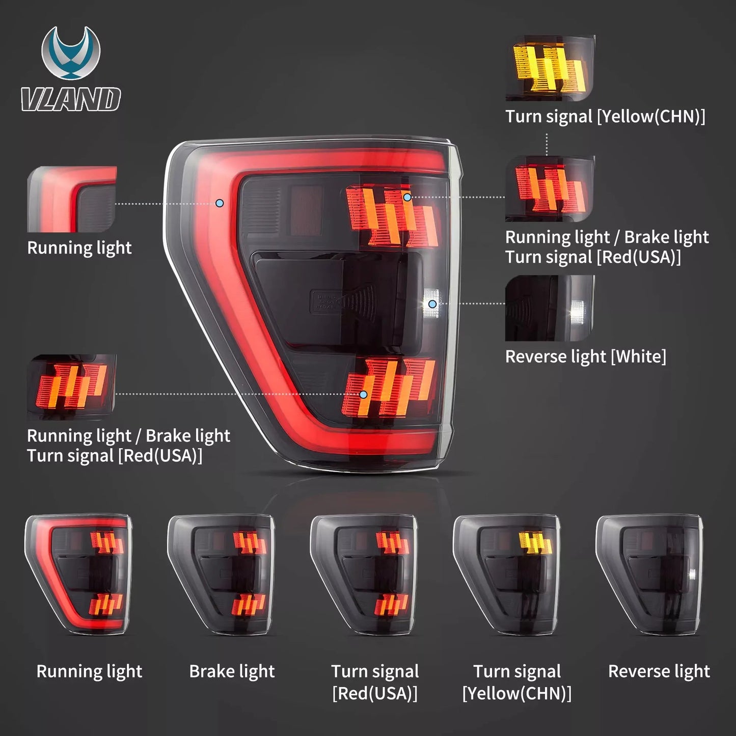Vland 21-24 F150 Full LED Tail Lights Rear Lamp Assembly Upgrade Replacement sayaragear