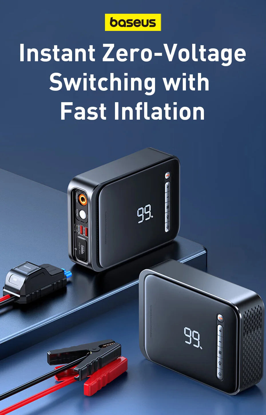 Baseus 2 In 1 Car Jump Starter Power Bank Air Compressor Inflator Pump 1000A Portable Power Station Car Battery Charger Booster sayaragear
