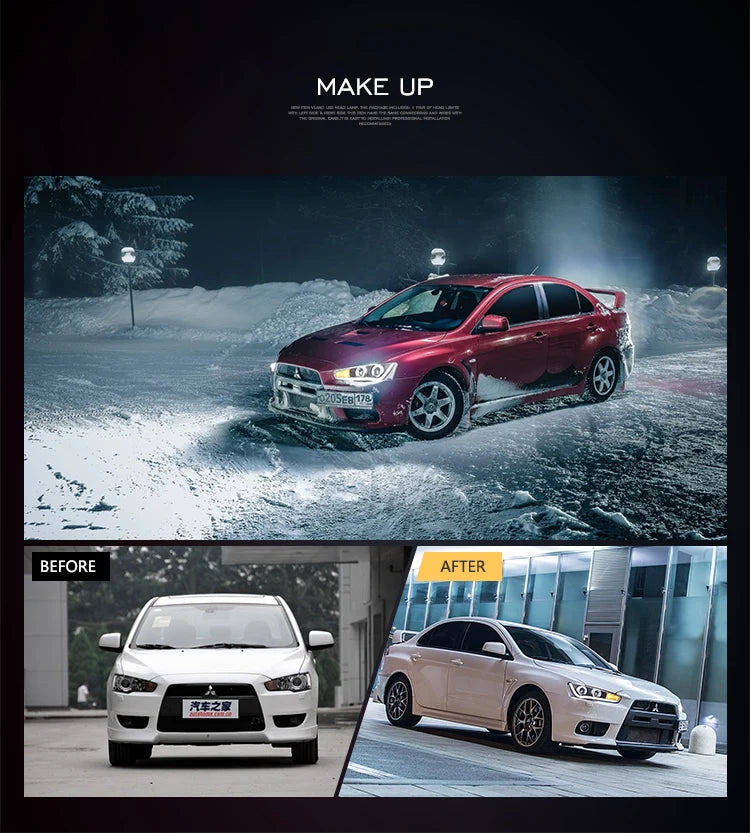 VLAND LED Headlights For 2010-UP Mitsubishi Lancer EVO X Full Black Sequential A Set sayaragear