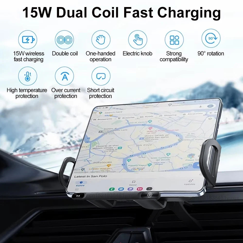 Car Wireless Charger Dual Coil Fold Screen Phone Fast Charging For Samsung Galaxy Z Fold 5 6 Flip 3 4 Air Vent Car Phone Holder sayaragear