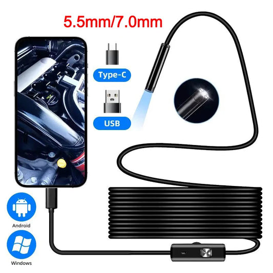 5.5/7.0MM Type-C Endoscope Camera IP67 Waterproof with 6 Adjustable LEDs USB Android Flexible Inspection Borescope for Phone PC sayaragear