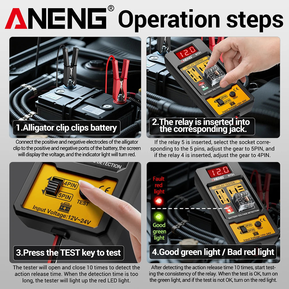 ANENG 11-25V Relay Detector RT01 Digital Universal 4/5 Pins Car Battery Vehicle Detection Digital Display Voltage Battery Tester sayaragear