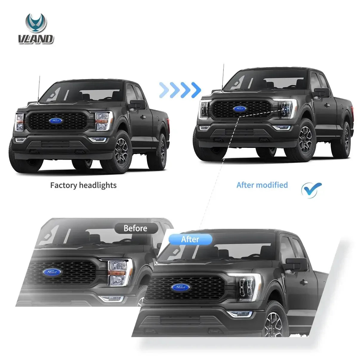Vland 21-23 F150 14th Gen Projector Full LED Matrix Headlights Upgrade with Enhanced Brightness and Modern Design sayaragear