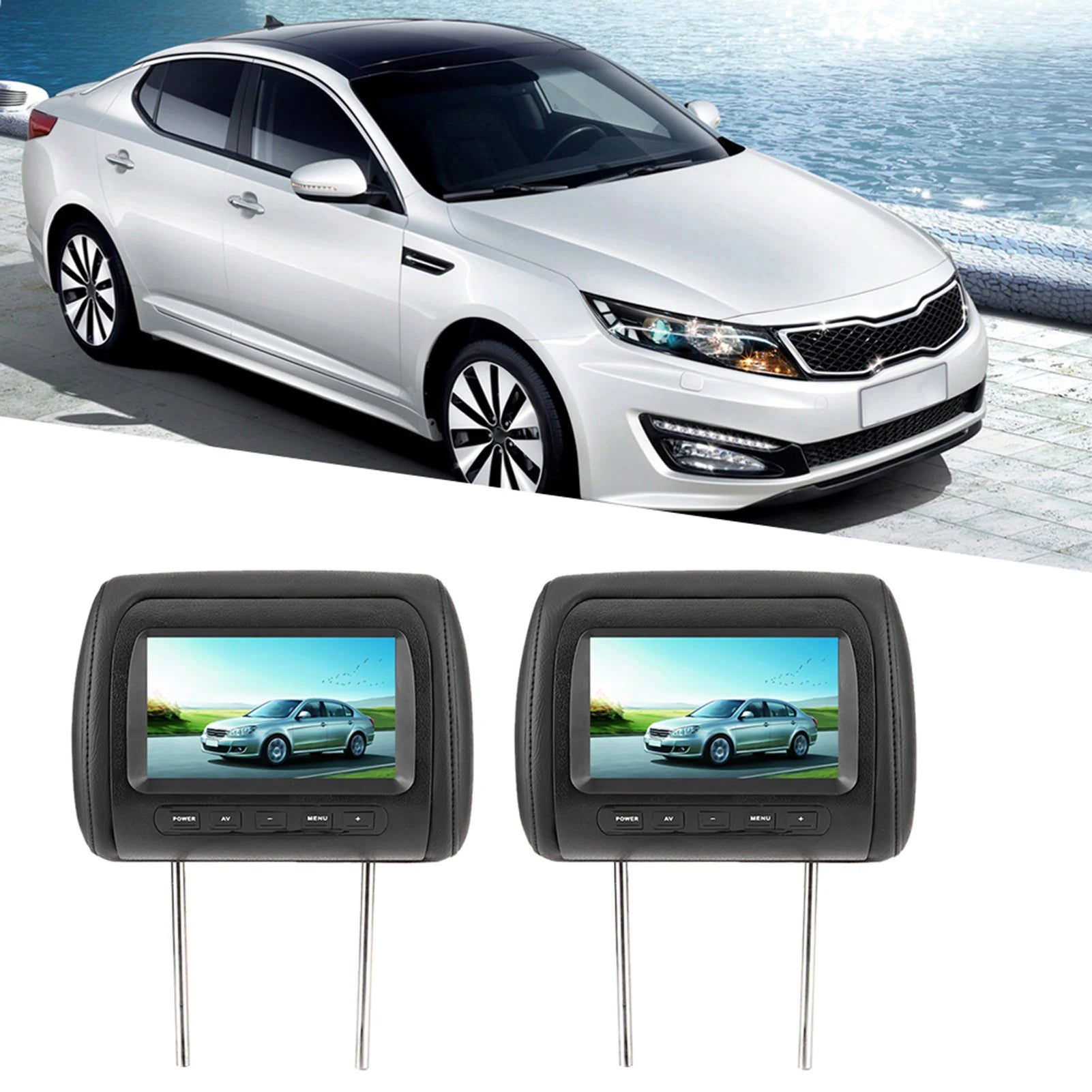 2pcs 7 in Wireless Control Adjustable Headrest LCD Video Monitor MP5 Display Black sayaragear