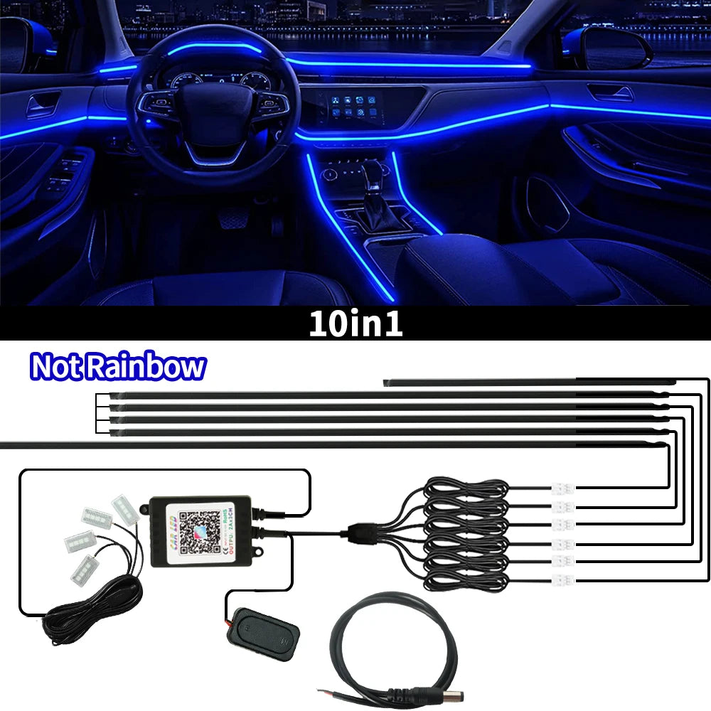 6/10/18 in 1 Car Ambient Light 64 Colors RGB Symphony Interior Acrylic LED Strip Light Hidden Music APP Control Atmosphere Lamp sayaragear
