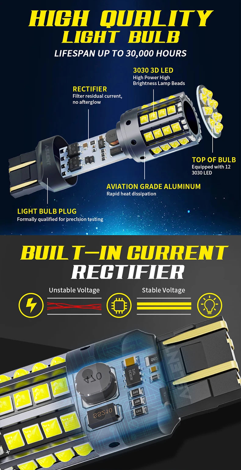 2x 1157 BAY15D P21/5W 1156 BA15S P21W BAU15S PY21W LED WY21W 7440 W21W T20 7443 W21/5W Turn Signal Reverse Brake Light Bulb 12V sayaragear