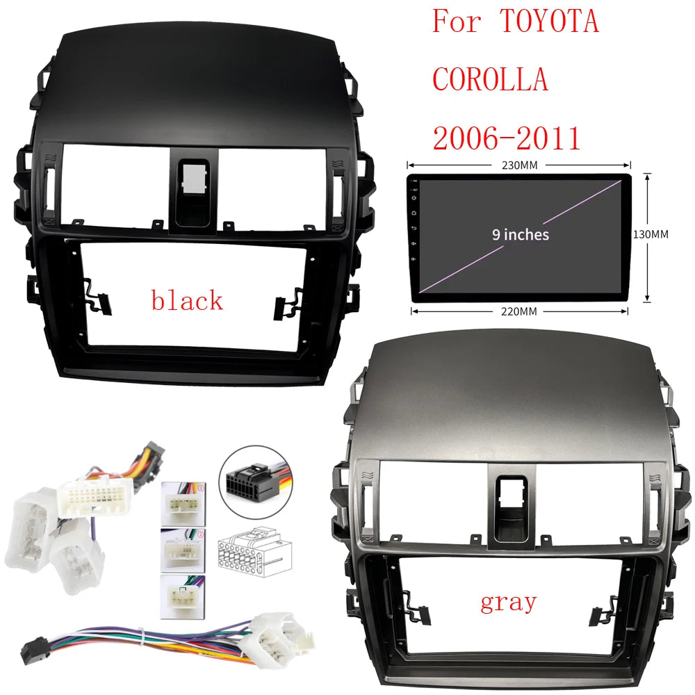 HAOCHEN 9INCH Car DVD Fascia Multimedia For TOYOTA 2006-2011 COROLLA 2 Din MP3 MP5 Video Audio Stereo Panel Frame Cables Harnes sayaragear
