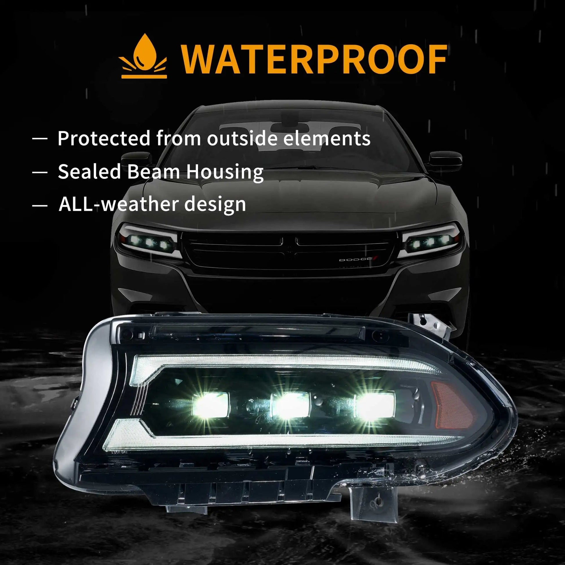 VLAND Bi-LED Projector Headlights Black For 2015-2023 Dodge Charger LED DRL Sequential Turn Signal Front Lamp Assembly sayaragear