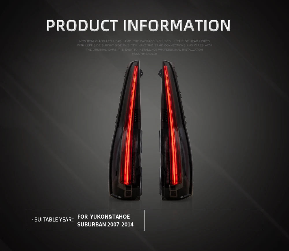 VLAND Taillight Assembly FOR GMC YUKON&CHEVROLET TAHOE/SUBURBAN 2007-2014 LED TAIL LAMP LED Running Light  LED Brake Light sayaragear