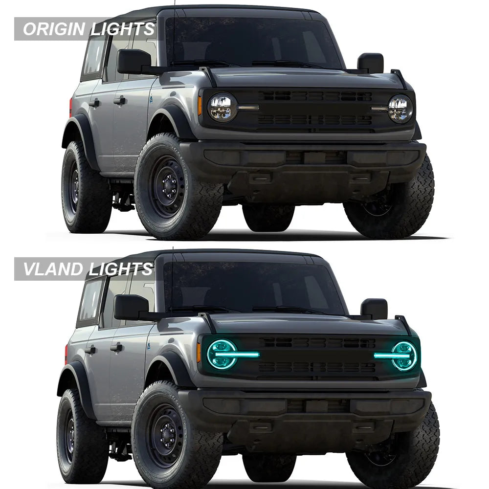 Vland 20-24 Bronco Full LED Projector RGB Headlights Assembly Upgrade sayaragear