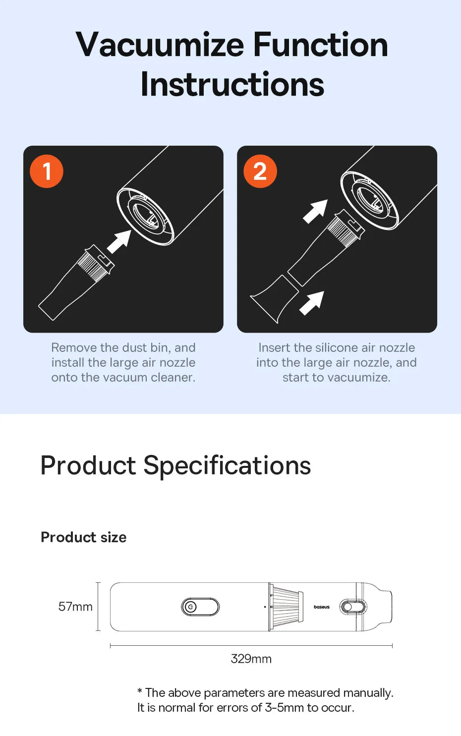 Baseus A5 Air Car Vacuum Cleaner 2-in-1 Powerful Wireless Cleaner Strong Suction Handheld Car Cleaning Portable Home Appliance sayaragear
