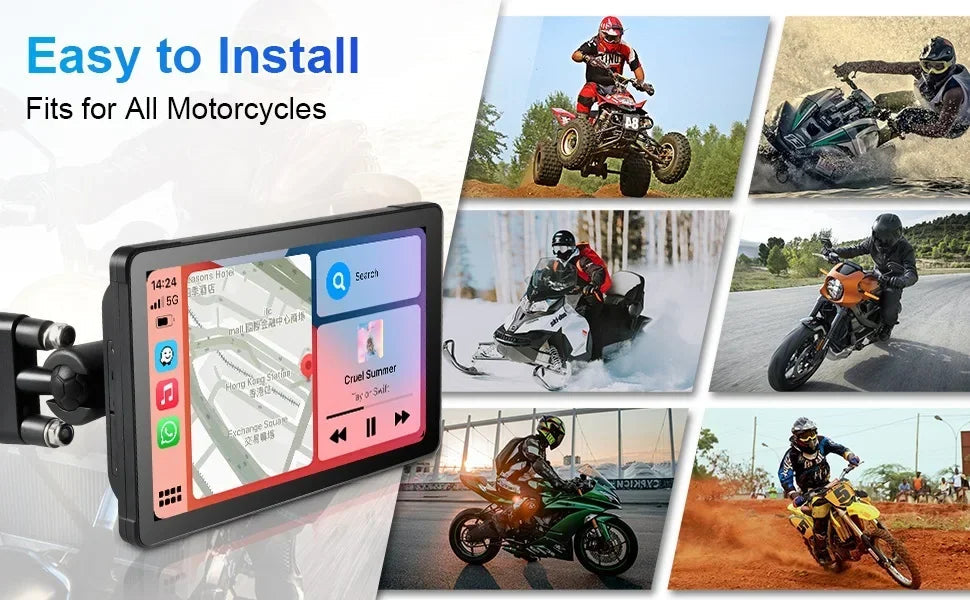 Jansite 5/7 inch Carplay Motorcycle DVR Navigation GPS Wireless CarPlay Android Auto IPX7 Display Screen Portable Moto Monitor sayaragear