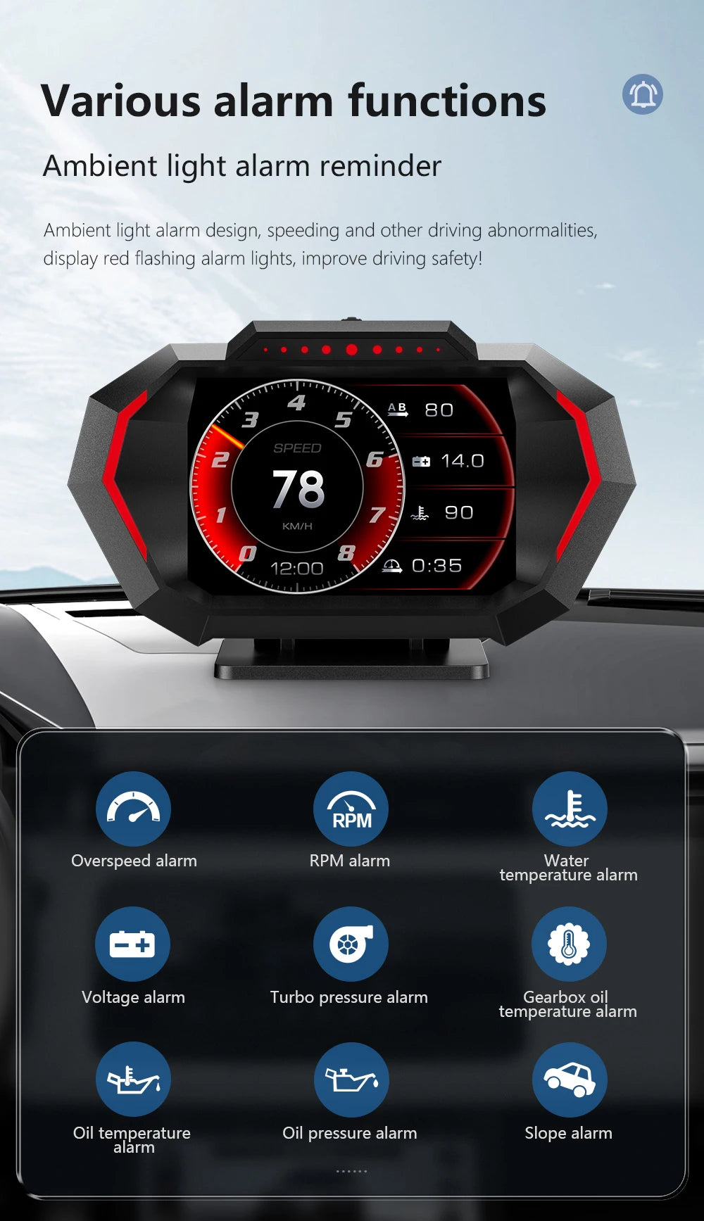 NEW Multi-function Full LCD Instrument OBD+GPS Dual System Car OBD2 GPS HUD Head Up Smart Digital Speedometer with Tester Alarm sayaragear