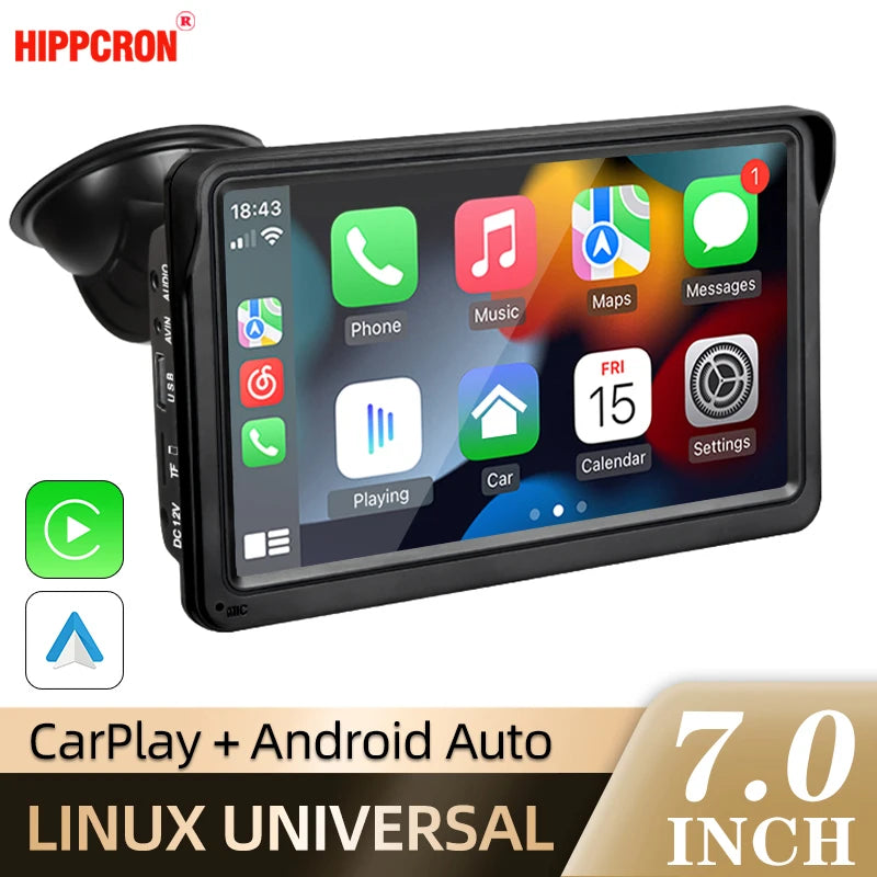 Hippcron 7inch Car Radio Multimedia Video Player Wireless Carplay And Wireless Android Auto Portable Universal Touch Screen sayaragear