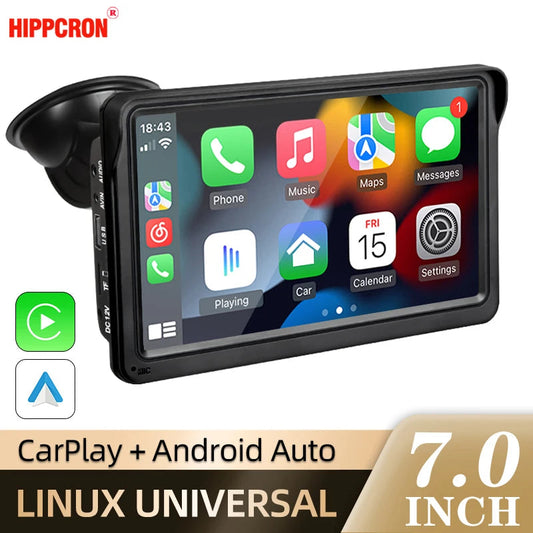 Hippcron 7inch Car Radio Multimedia Video Player Wireless Carplay And Wireless Android Auto Portable Universal Touch Screen sayaragear