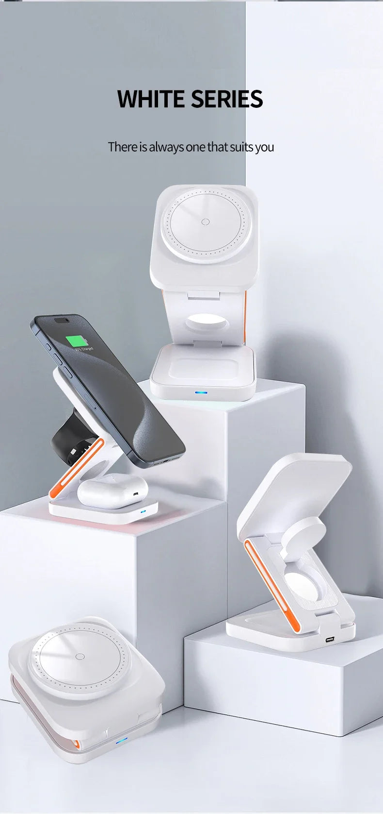 3 in 1 Foldable Charging Station Fast Magnetic Wireless Charger Stand for iPhone 17 16 15 14 13 12 Apple Watch 8 7 6 Airpods Pro sayaragear