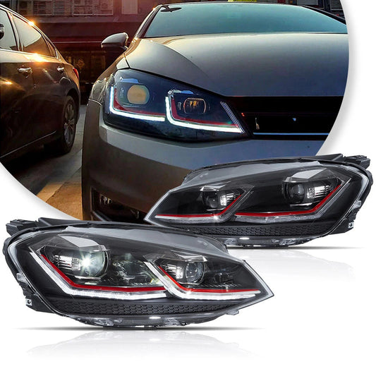 Vland 15-17 Golf 7th Gen (Mk7, Typ 5G) Projector Headlights Black Housing LED DRL Headlamp Assembly Plug and Play sayaragear