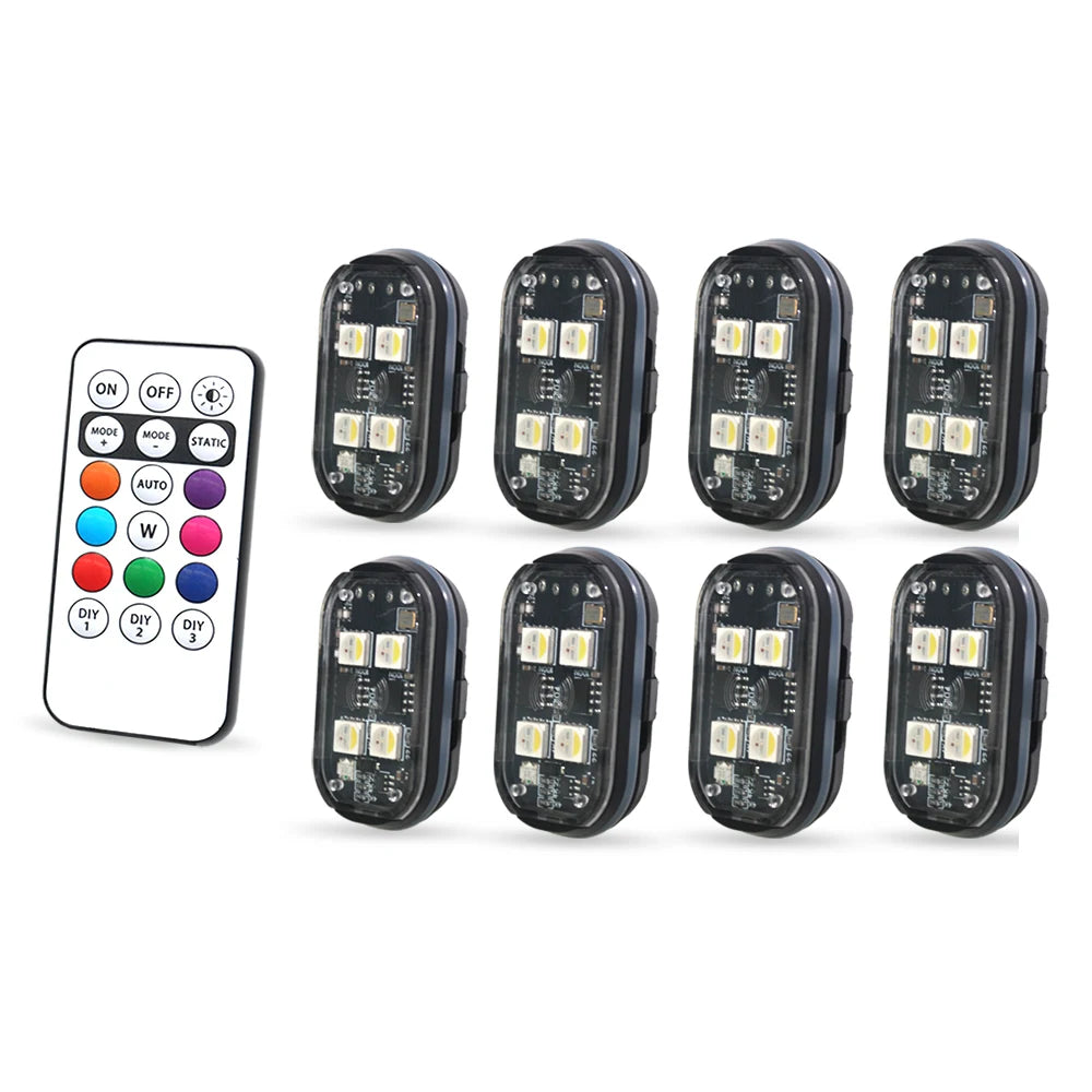 2/4pcs Wireless LED Strobe Lights Car Decor Atmosphere Light, 8 Colors Rechargeable Led Lights Anti-Collision LED Warning Light sayaragear