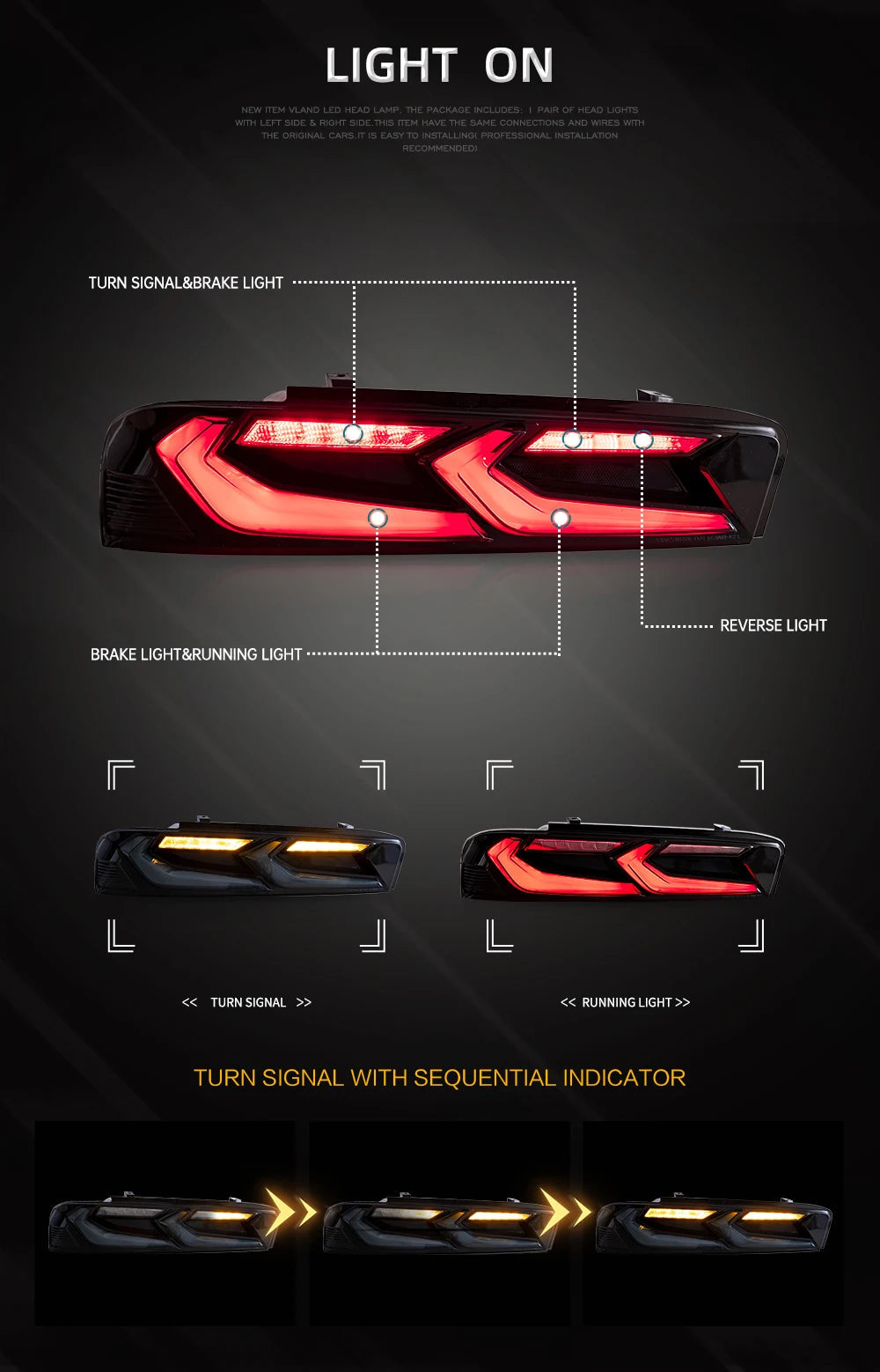 VLAND Taillight Assembly FIT FOR CHEVROLET CAMARO 2016-2018 LED TAIL LAMP LED Running Light  LED Brake Light sayaragear