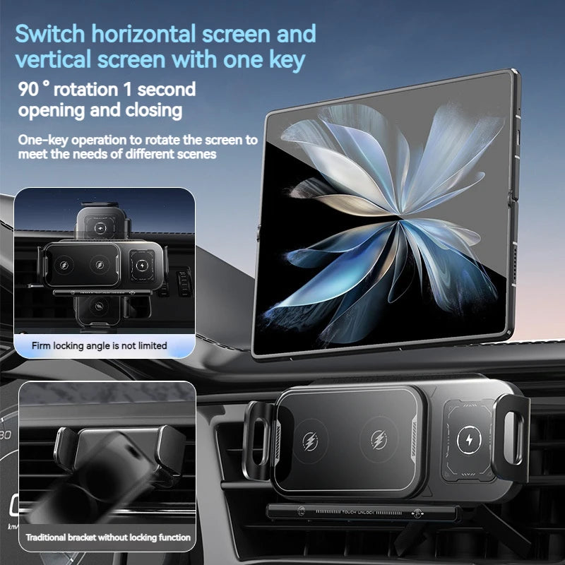 15W Universal Car Phone Wireless Charger Holder 360° Rotation Mount for Samsung Galaxy Fold 6 5 4 3 Z Flip S25 S24 iPhone 16 15 sayaragear