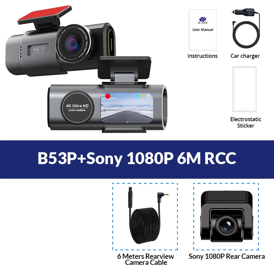 Dash Cam 4K UHD Recording Car Camera DVR Night Vision Video Recorder Built-In Wi-Fi Support GPS 24H Parking sayaragear