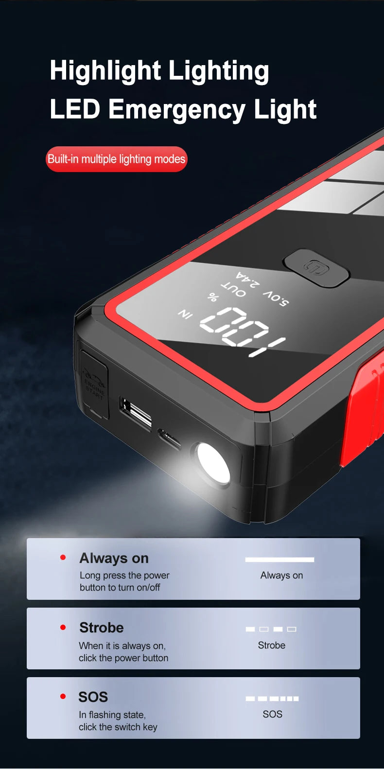 Hot 2000/1200/1000A Car Jump Starter  Car Battery Starters Portable Power Bank 12V Starting Device Booster For Petrol Diesel Car sayaragear