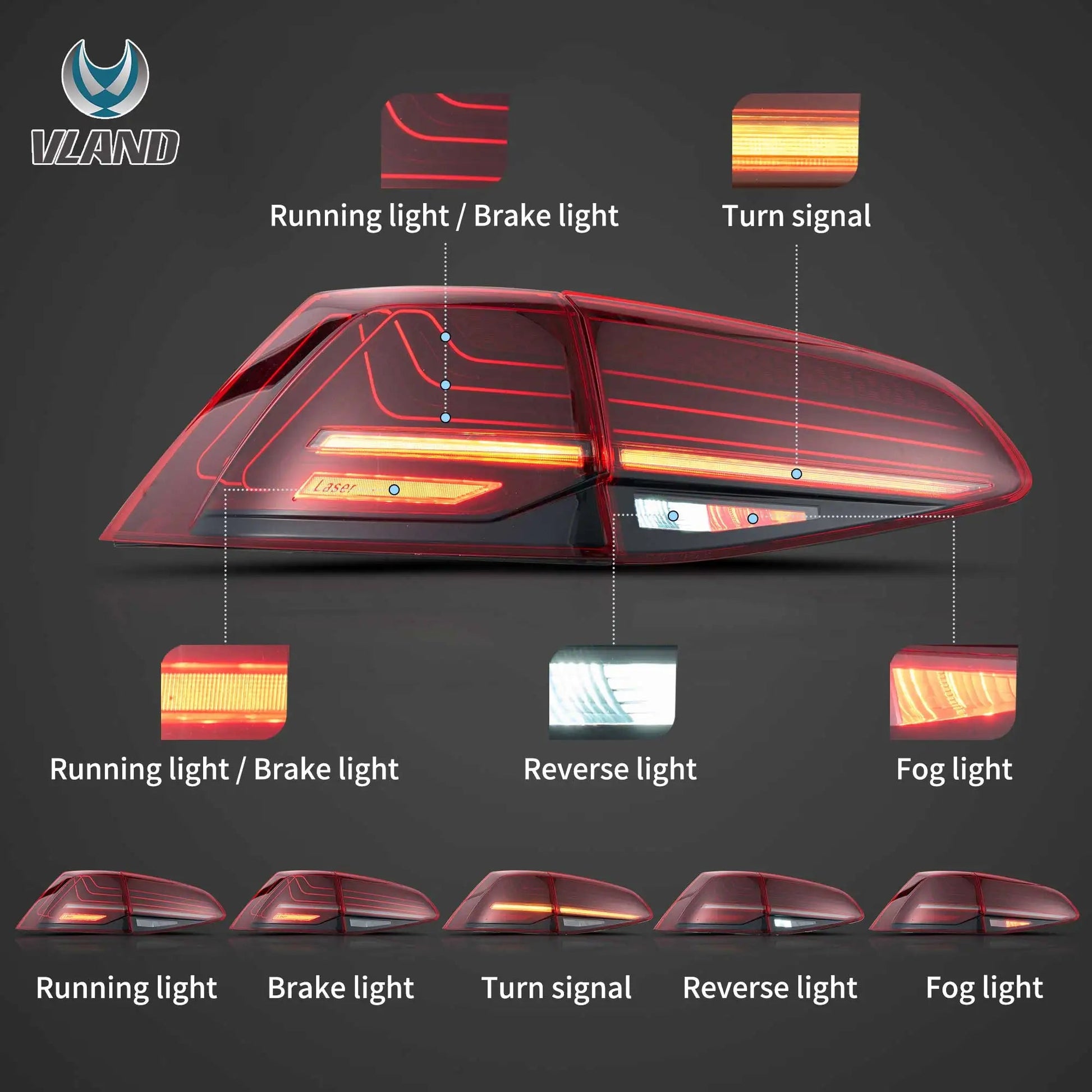 VLAND Laser LED Tail Lights For 2013-2017 Golf MK7 Hatchback Sequential Turn Signal Rear Lamp Assembly sayaragear