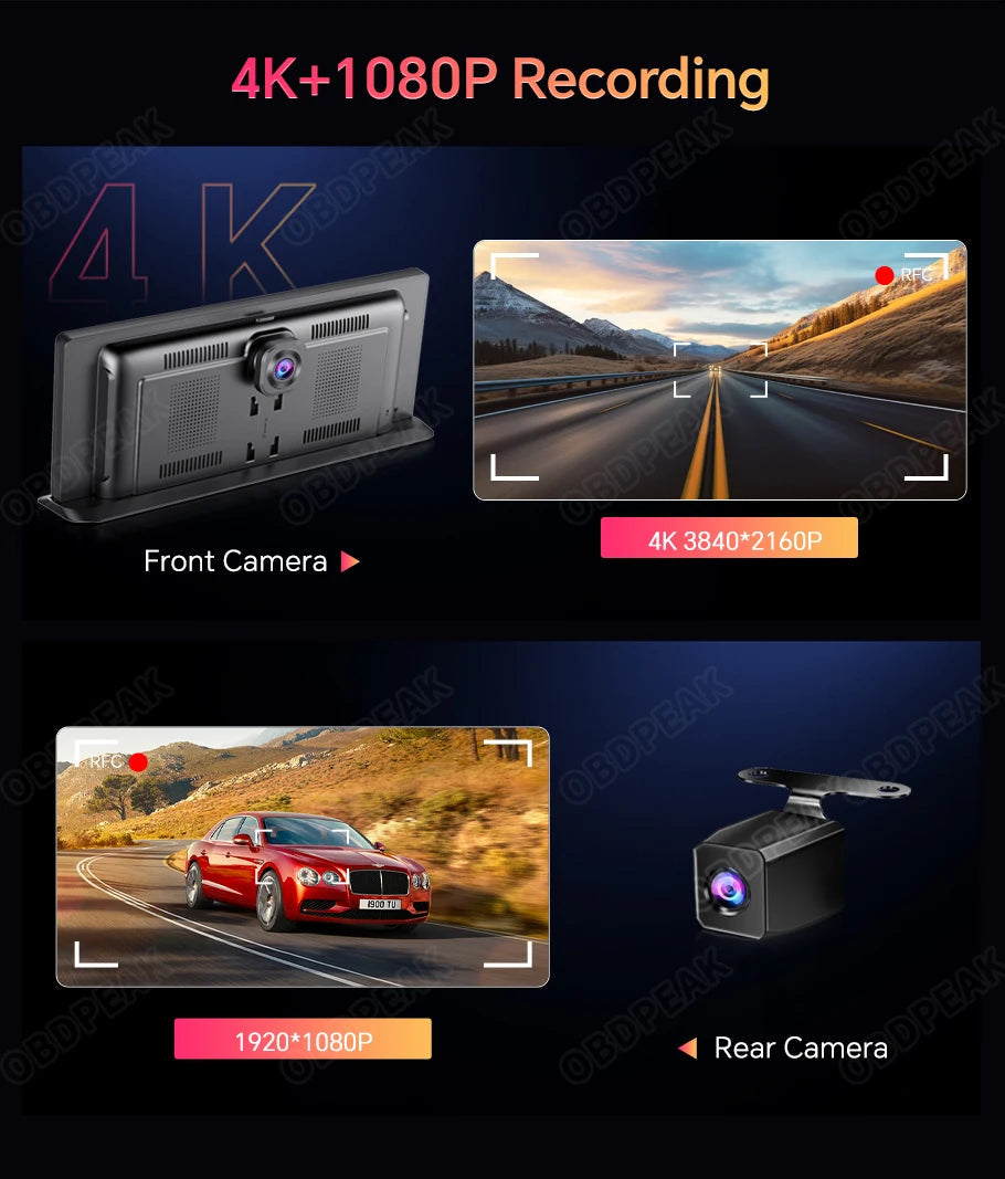 K2 Pro 11.3" Car DVR 4K Camera Wireless Carplay Android auto Ai Screen Dash Cam Dual Len Video Recorder GPS Navigation Dashboard sayaragear