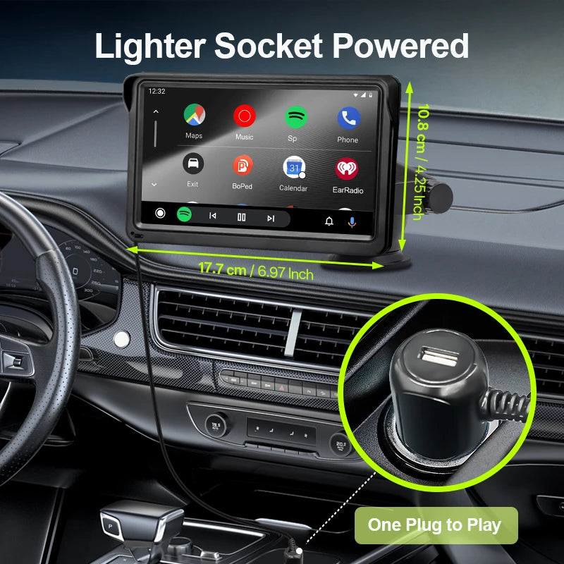 Hippcron 7inch Car Radio Multimedia Video Player Wireless Carplay And Wireless Android Auto Portable Universal Touch Screen sayaragear