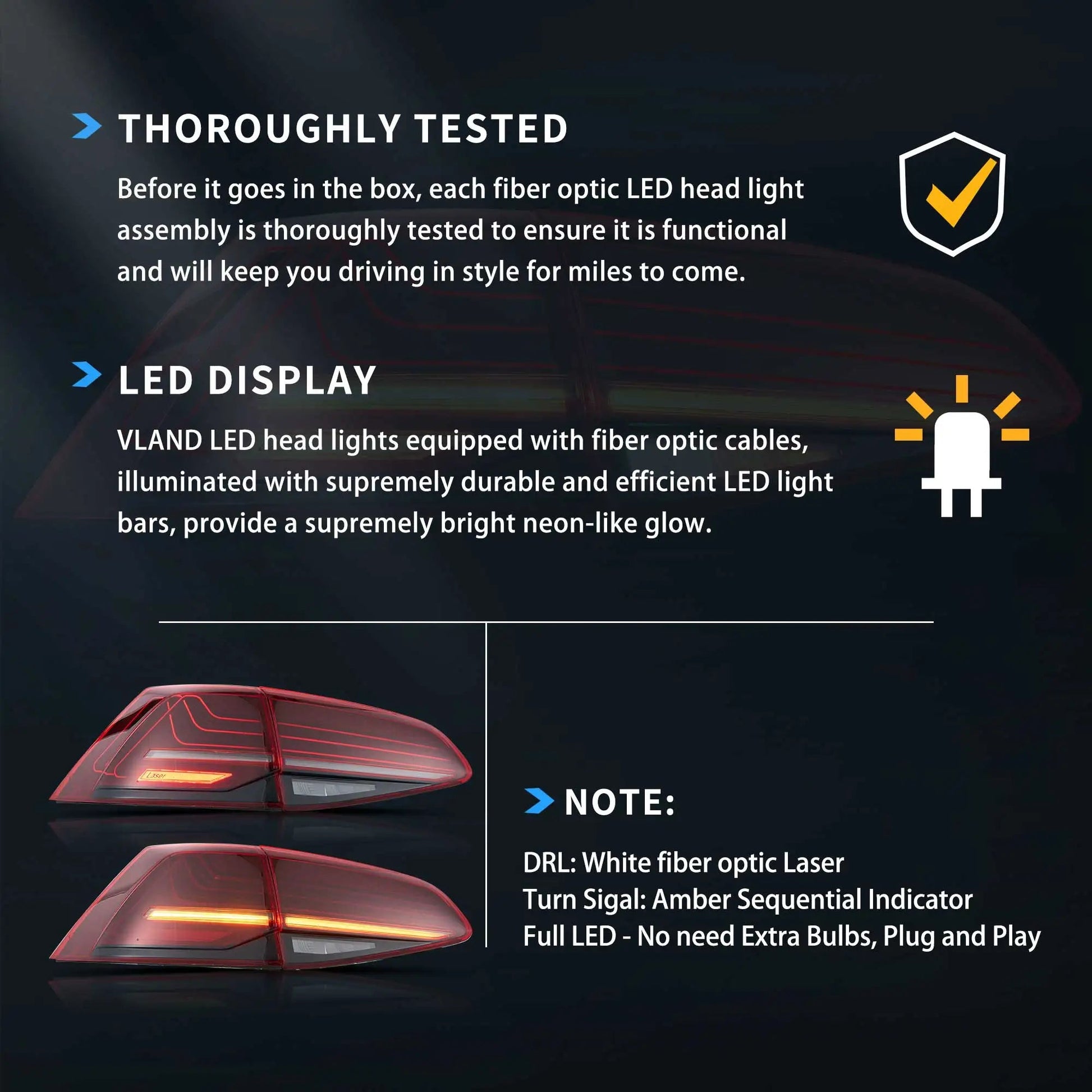 VLAND Laser LED Tail Lights For 2013-2017 Golf MK7 Hatchback Sequential Turn Signal Rear Lamp Assembly sayaragear