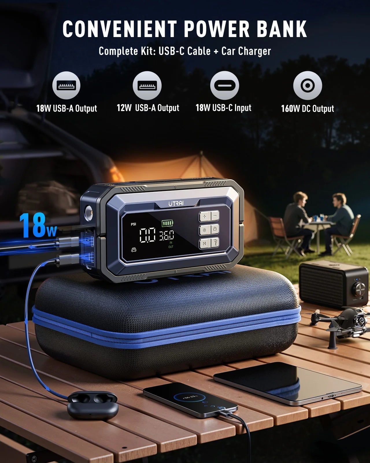 UTRAI All-in-One 7000A Car Jump Starter with Air Compressor &  OBD Diagnosis & Outdoor Camping Lights Emergency Boosters sayaragear