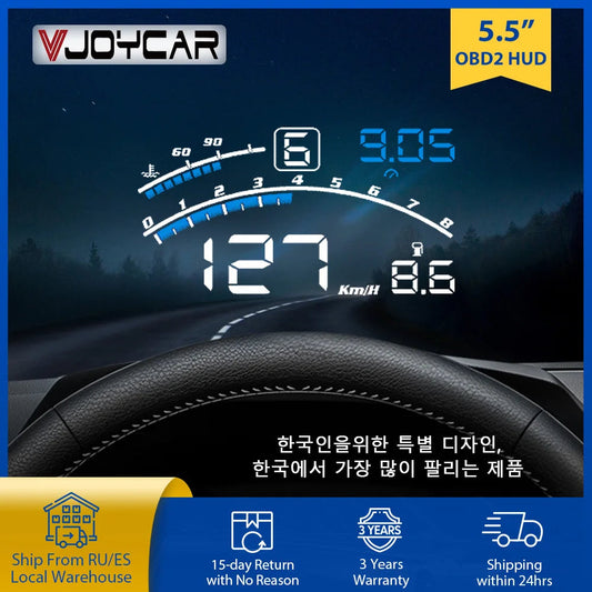 Vjoycar V41 Newest Head Up Display Car OBDII EUOBD 5.5" Windshield Projector HUD Display Shift Reminder Water Temp. RPM KM/H MPH sayaragear