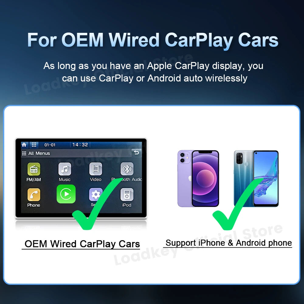LoadKey & Carlinkit 4.0 Wireless CarPlay Android Auto Wireless Adapter For Toyota Volkswagen Audi Kia Volvo Nissan Benz Wifi BT sayaragear
