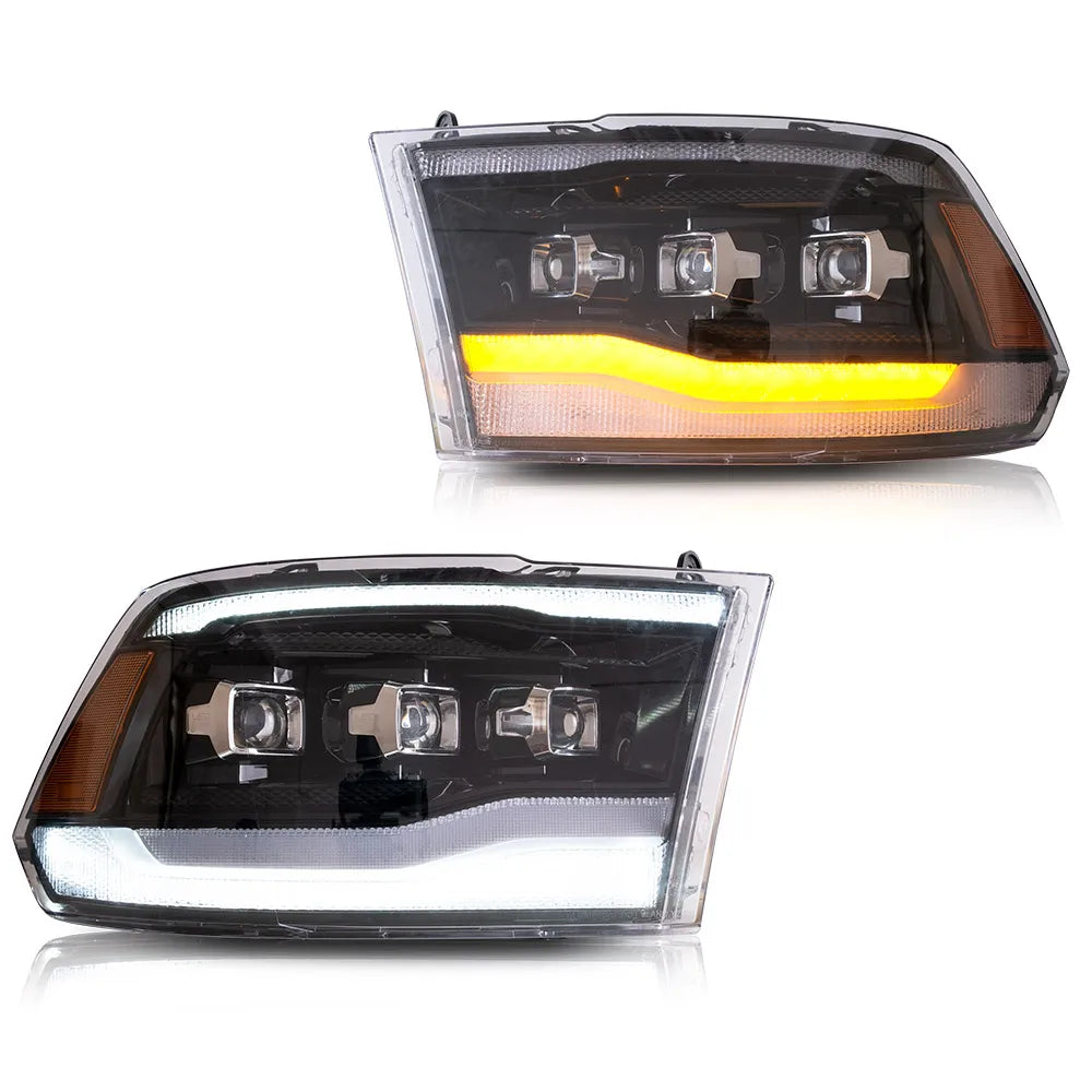 Vland 09-18 Dodge Ram 4th Gen 1500 2500 3500 LED Matrix Projector HeadLights Black Complete Assembly sayaragear