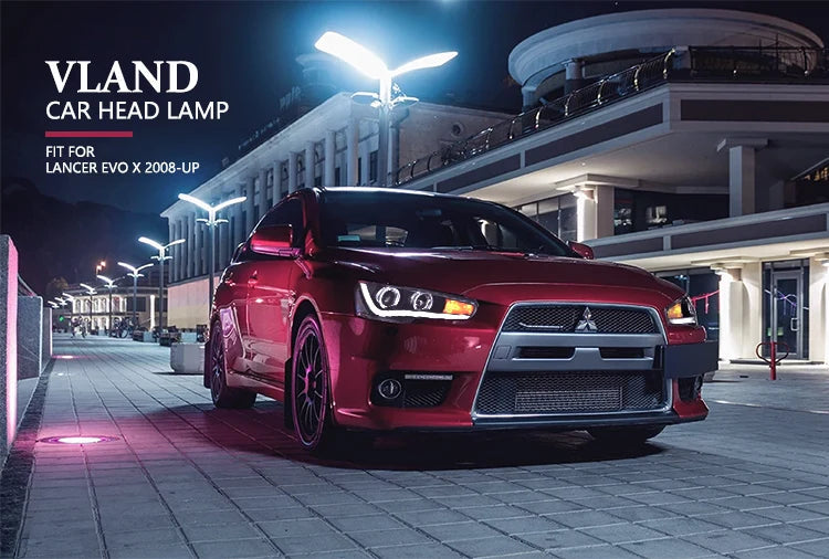 VLAND LED Headlights For 2010-UP Mitsubishi Lancer EVO X Full Black Sequential A Set sayaragear