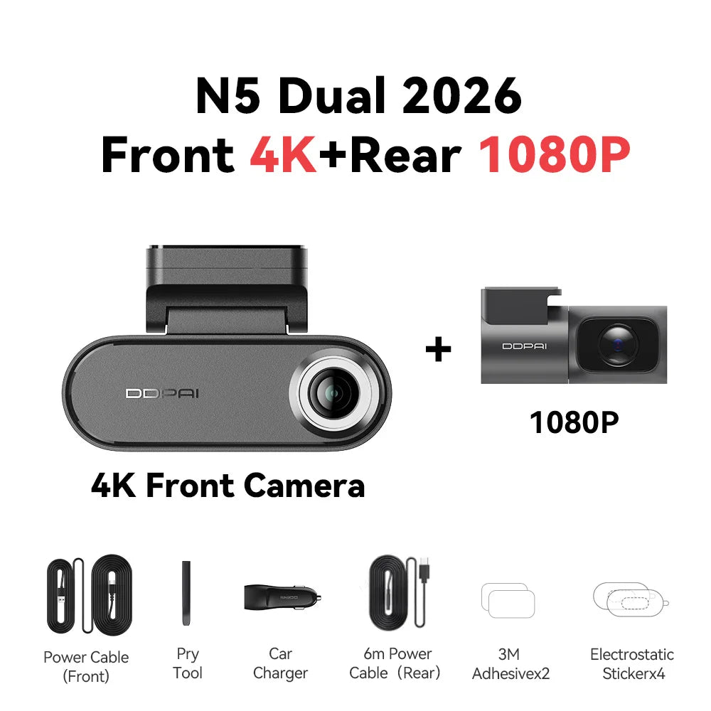 DDPAI N5 Dual 4K HDR Dash Cam Front Rear AI NightVIS Camera WiFi 6 GPS ADAS Voice Control 24H Parking Mode 32G eMMC Car DVR sayaragear