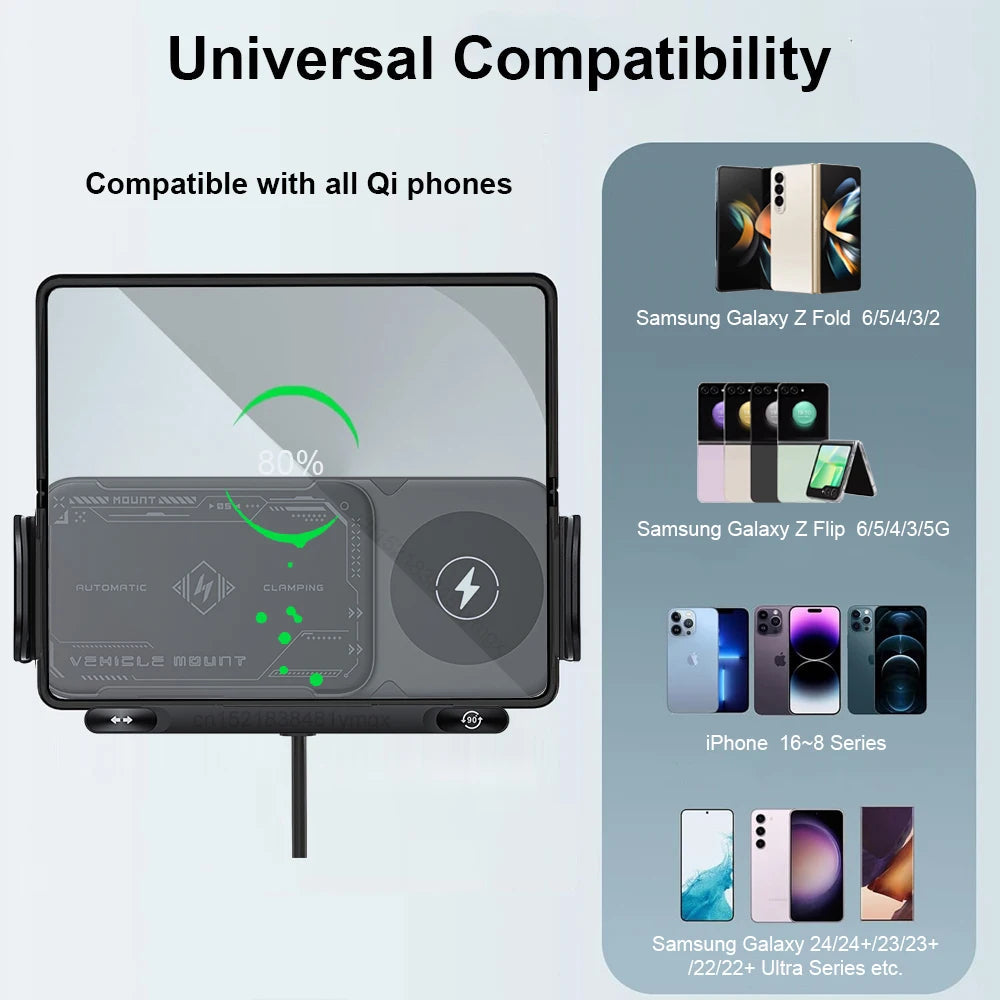 Car Wireless Charger Dual Coil Fold Screen Phone Fast Charging For Samsung Galaxy Z Fold 5 6 Flip 3 4 Air Vent Car Phone Holder sayaragear