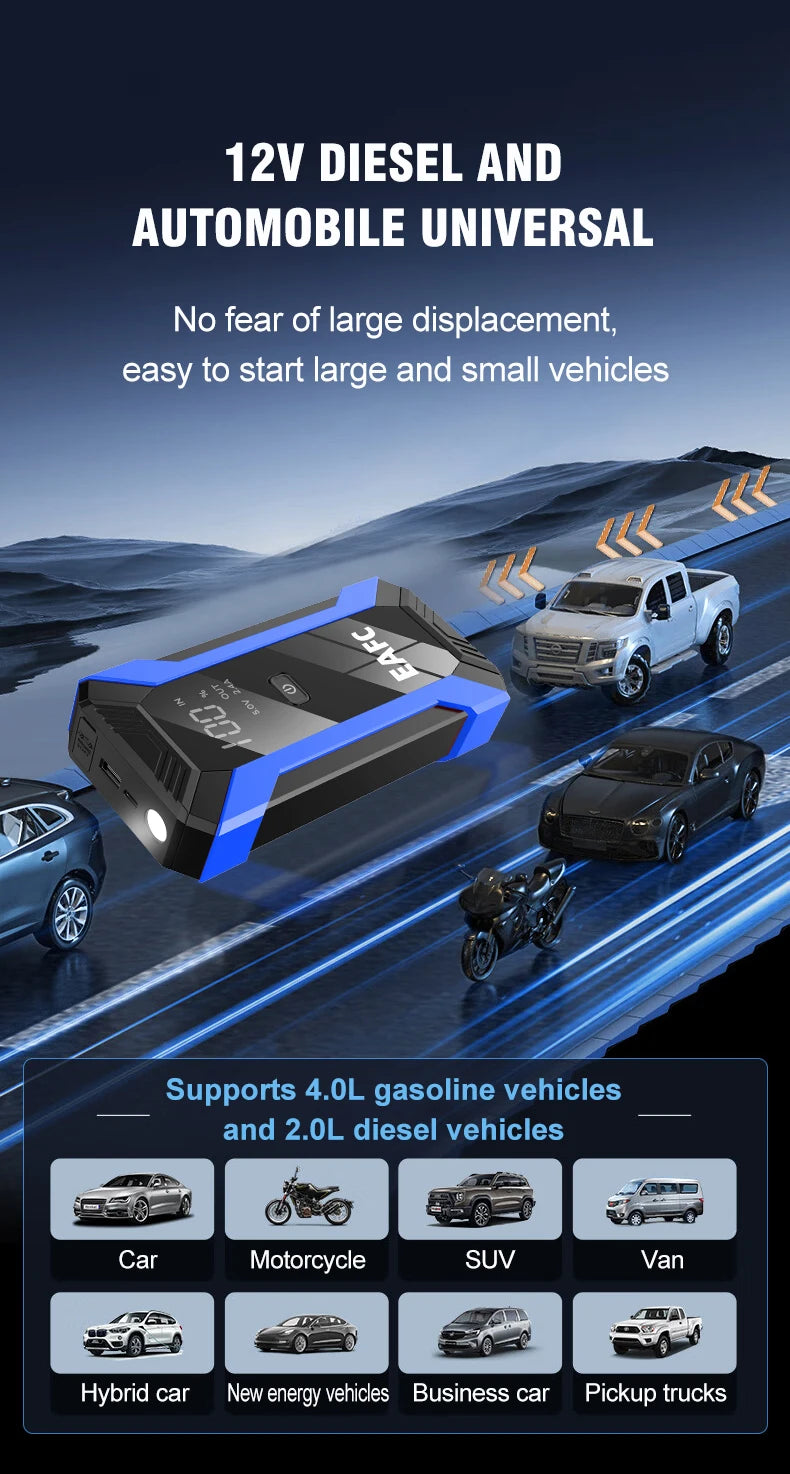 2000A Portable MultiFunction Emergency Booster Car Emergency Mobile Power Battery Charger 12V Car Jump Starter with LED Light sayaragear