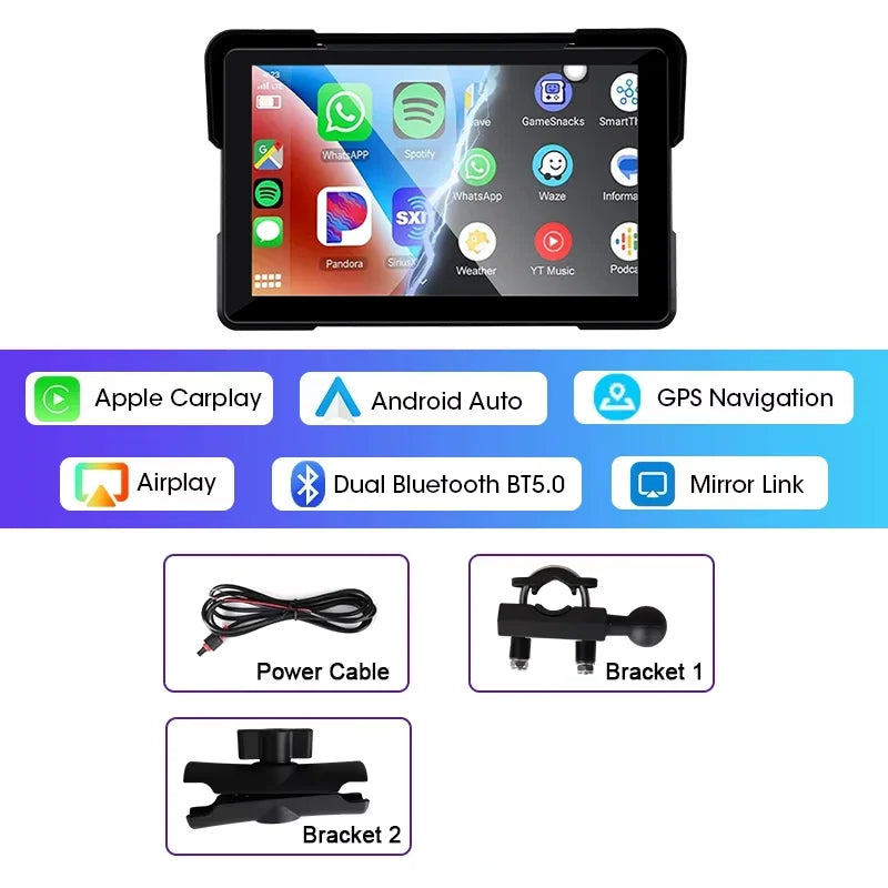 Jansite 5/7 inch Carplay Motorcycle DVR Navigation GPS Wireless CarPlay Android Auto IPX7 Display Screen Portable Moto Monitor sayaragear