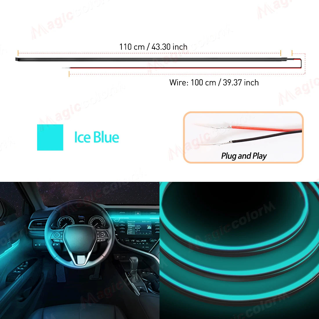 EL Wire Car LED Ambient Light Car Interior Decorative Lamp For Universal DIY Flexible Hidden Cuttable Colour Acrylic Strip 110cm sayaragear