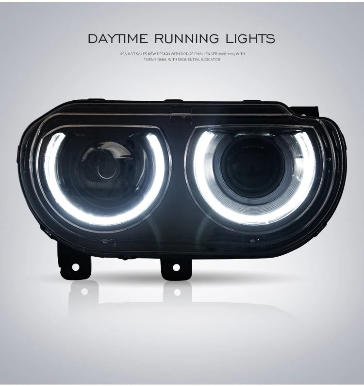 VLAND Car Headlights Assembly For Dodge Challenger 2008-2014 Head Light Moving Turn Signal Light DRL Dual Beam Lens Colourful sayaragear