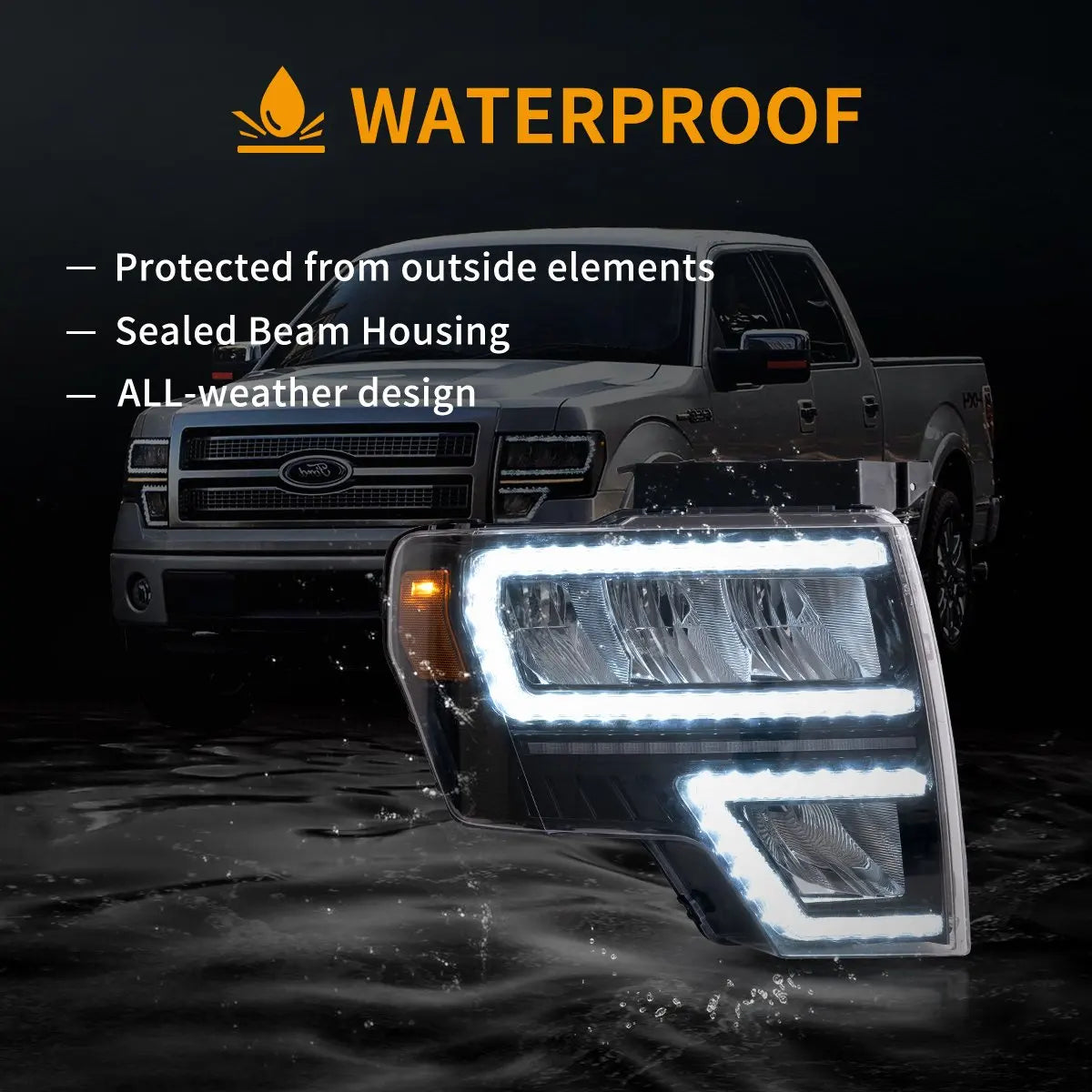 Vland 09-14 Ford F150 12th Gen LED Reflection Bowl Headlights Replacement Assembly sayaragear
