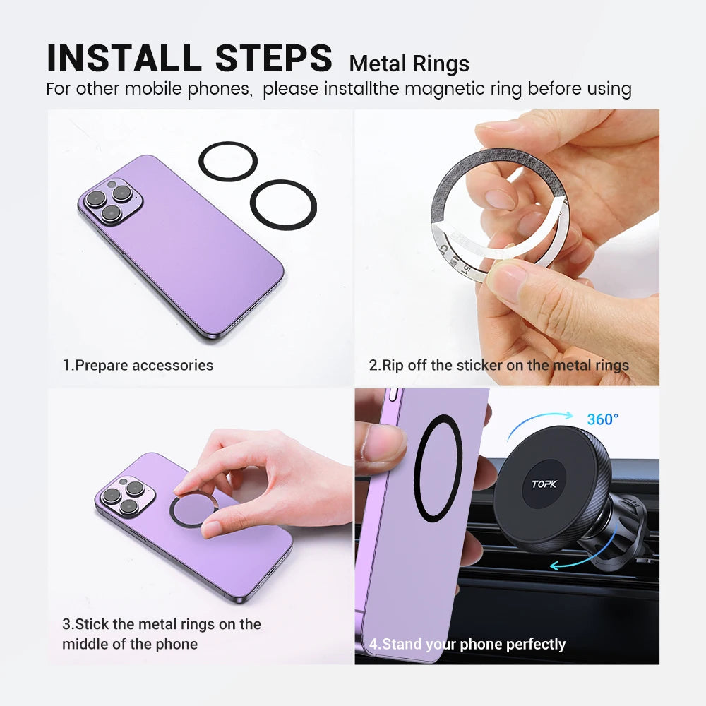 TOPK Magnetic Car Phone Holder Air Vent Car Phone Stand For Magsafe iPhone 15 14 13 ProMax Xiaomi Samsung Strong Magnet Holder sayaragear