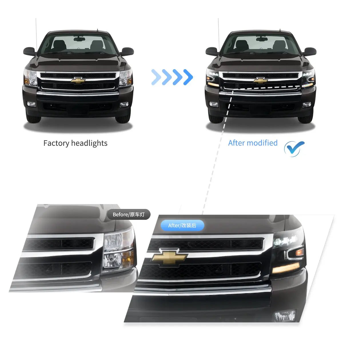 Vland 07-13 Chevrolet Silverado 2nd Gen LED Matrix Projector Headlights Black Truck Headlamp Upgrade sayaragear
