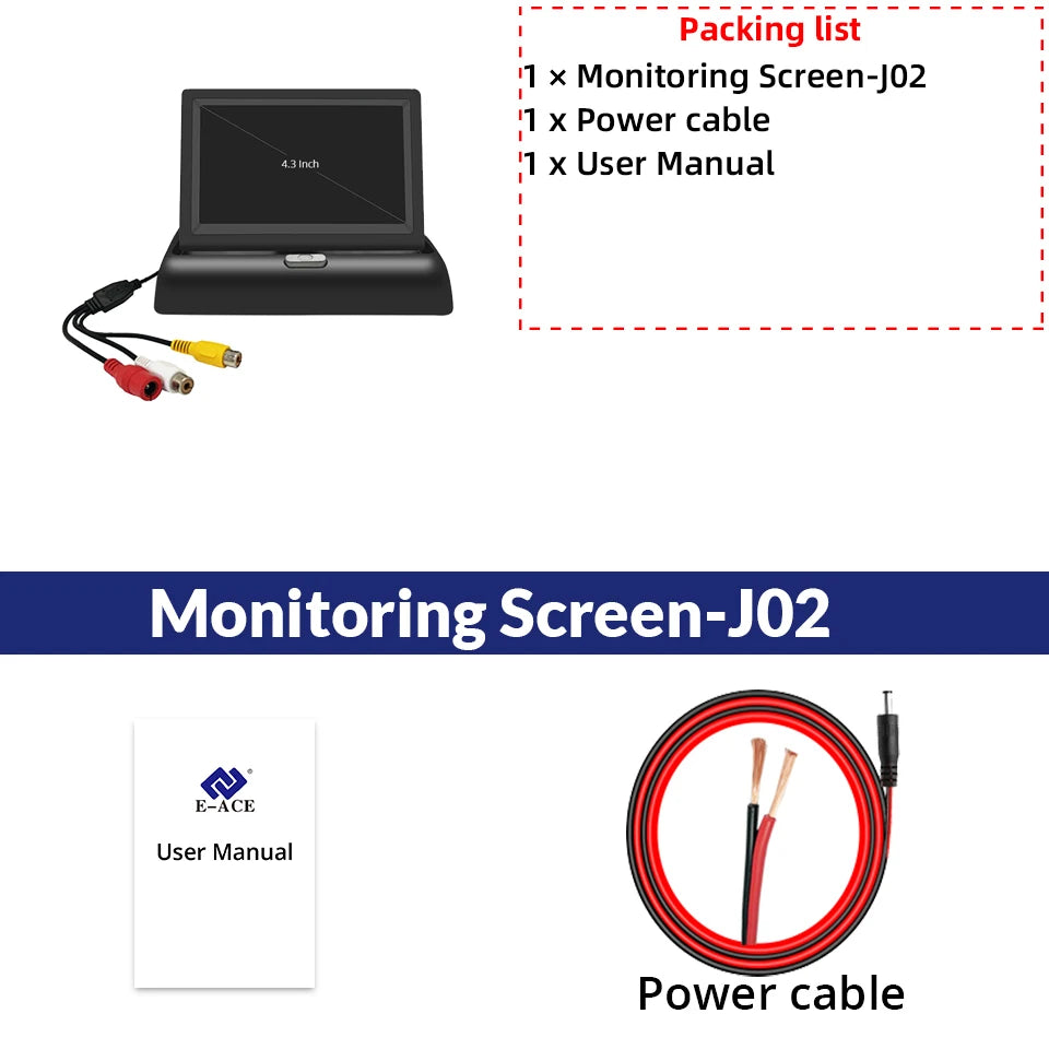 E-ACE 4.3" Car Rear View Camera Monitor Folding Easy Installation Car Parking System Camera Automotive Electronic Accessories sayaragear
