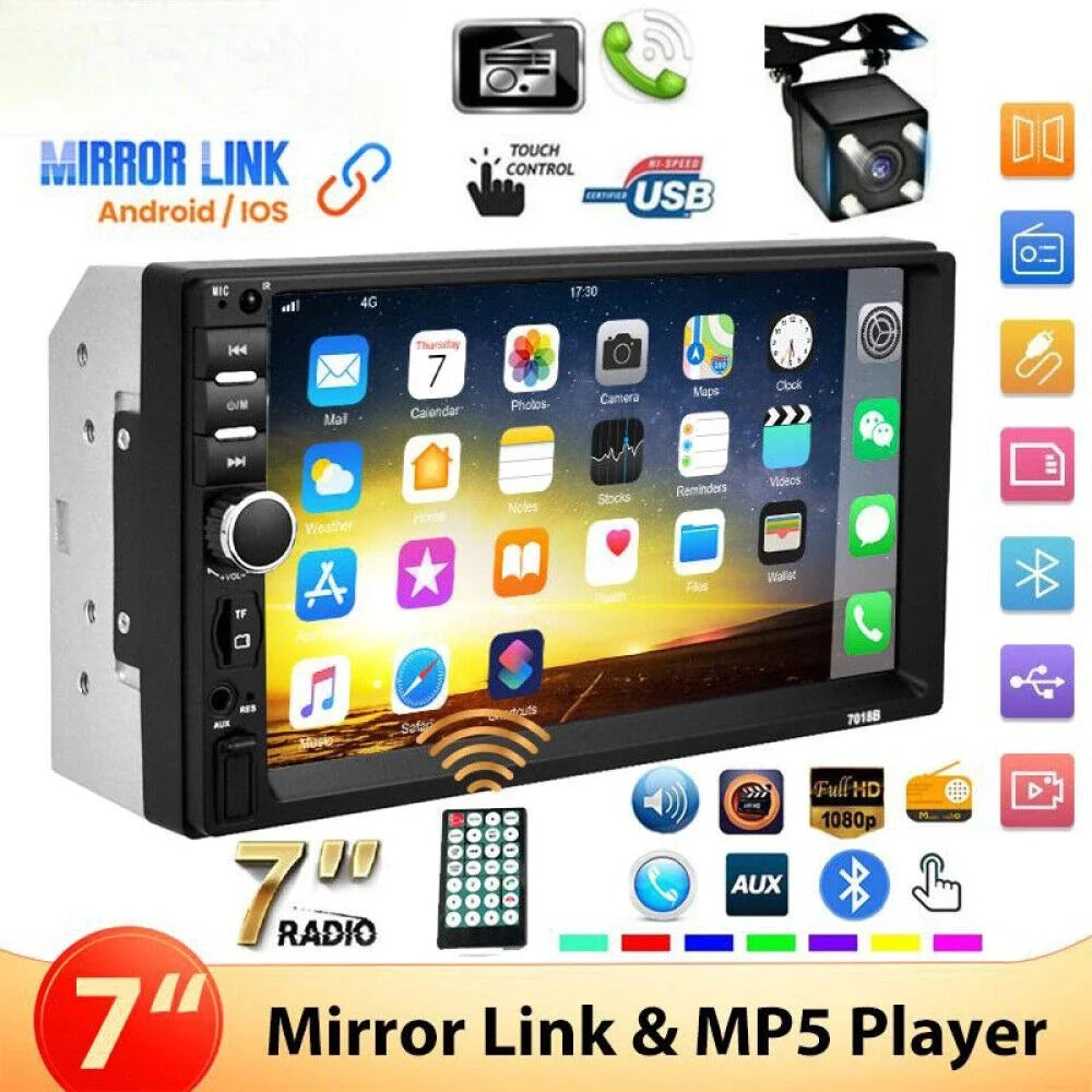7" Double 2 DIN Car Stereo Radio MP5 Touch Screen Bluetooth FM USB + Rear Camera sayaragear
