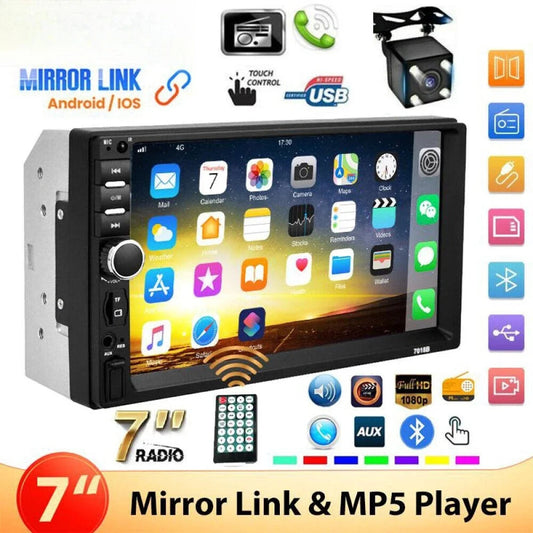 7" Double 2 DIN Car Stereo Radio MP5 Touch Screen Bluetooth FM USB + Rear Camera sayaragear