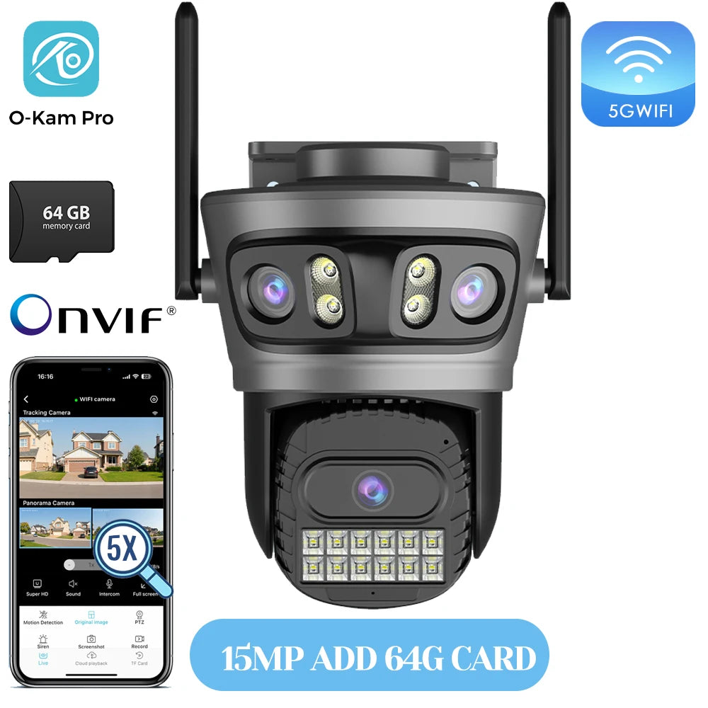 20MP Outdoors Wifi Camera 10K HD Three Lens Security 5G PTZ IP Camera 10X Digital Zoom Lens Human AI Auto Detect Tracking Camera sayaragear