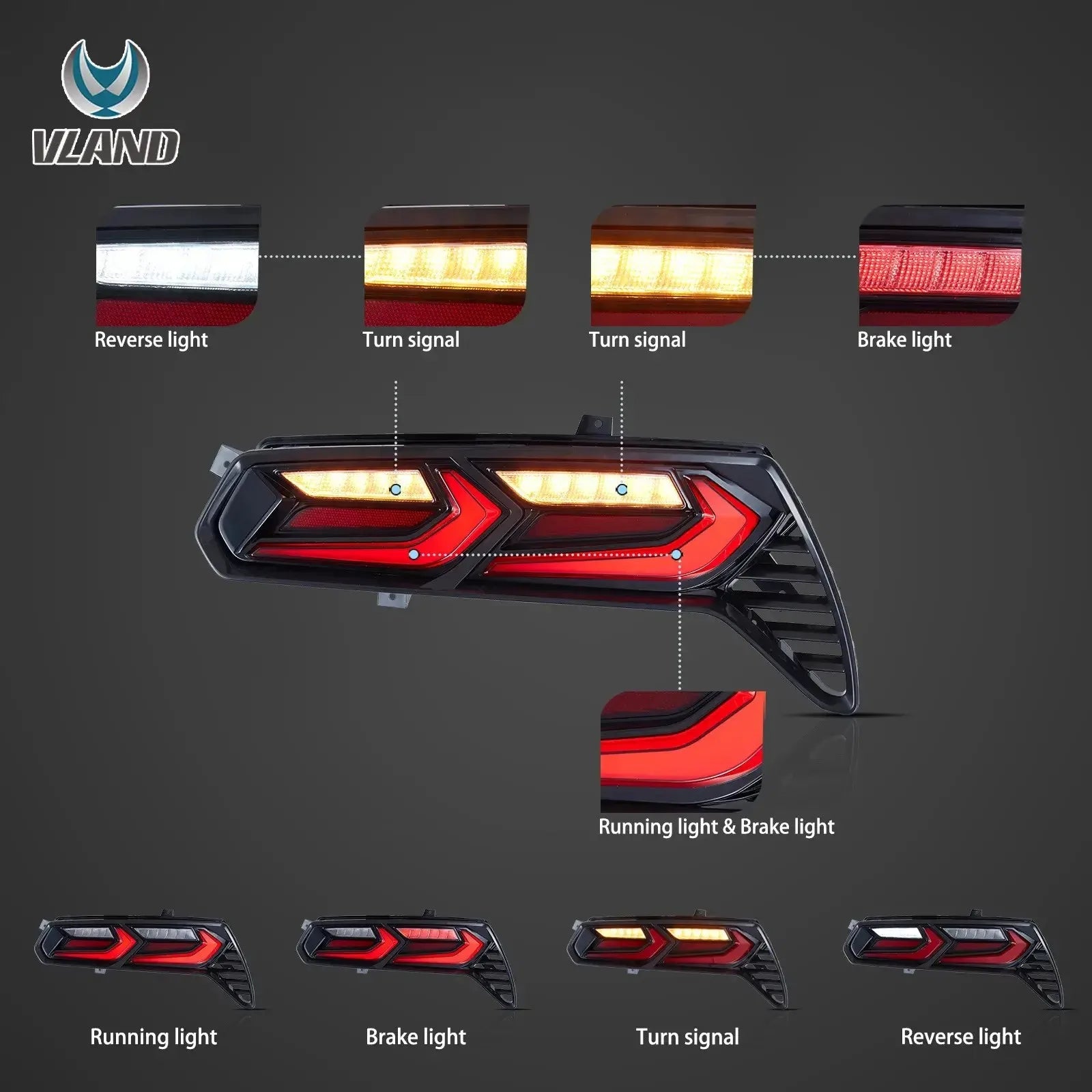 Vland 14-19 Corvette C7 Full LED Tail Lights With Sequential Turn Signal sayaragear