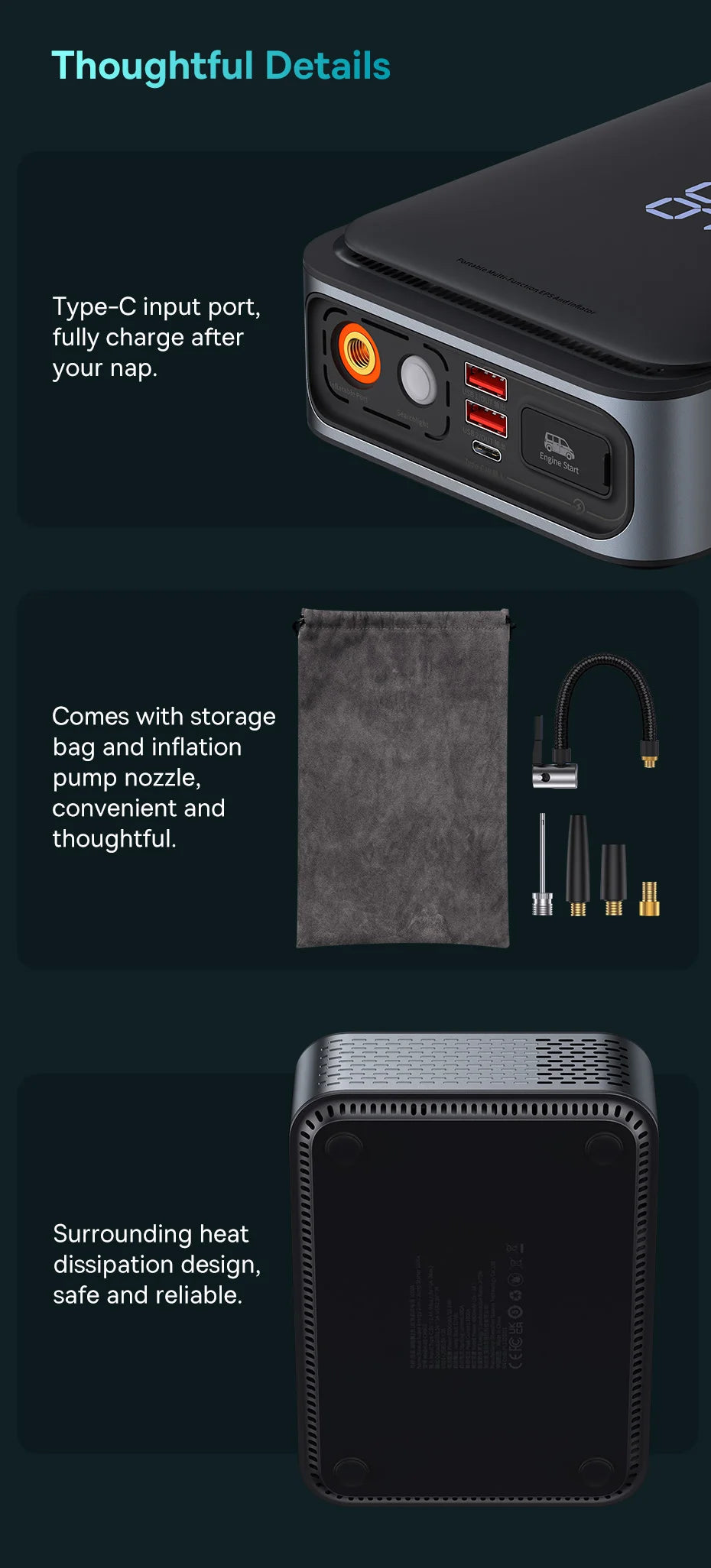 Baseus 2 In 1 Car Jump Starter Power Bank Air Compressor Inflator Pump 1000A Portable Power Station Car Battery Charger Booster sayaragear